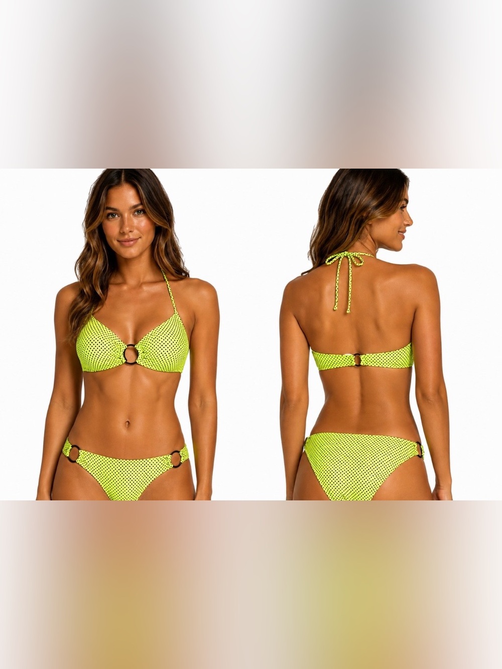 VICTORIA’S SECRET Neon Yellow & Black Polka Dot Metal O-Ring Bikini Set